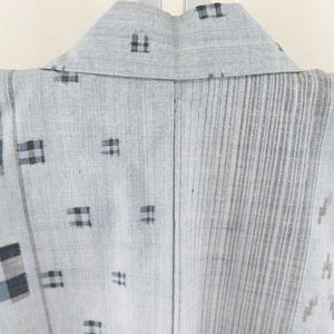 Tsumugi kimono Kasuri pattern vertical striped lined brown collar blue gray gray pure silk casual kimono tailoring