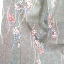 Load image into Gallery viewer, Komon dyed pongee cherry blossoms Fujibun Pure silk gray green lined lined lined lined lined collar casual kimono 159cm beautiful goods