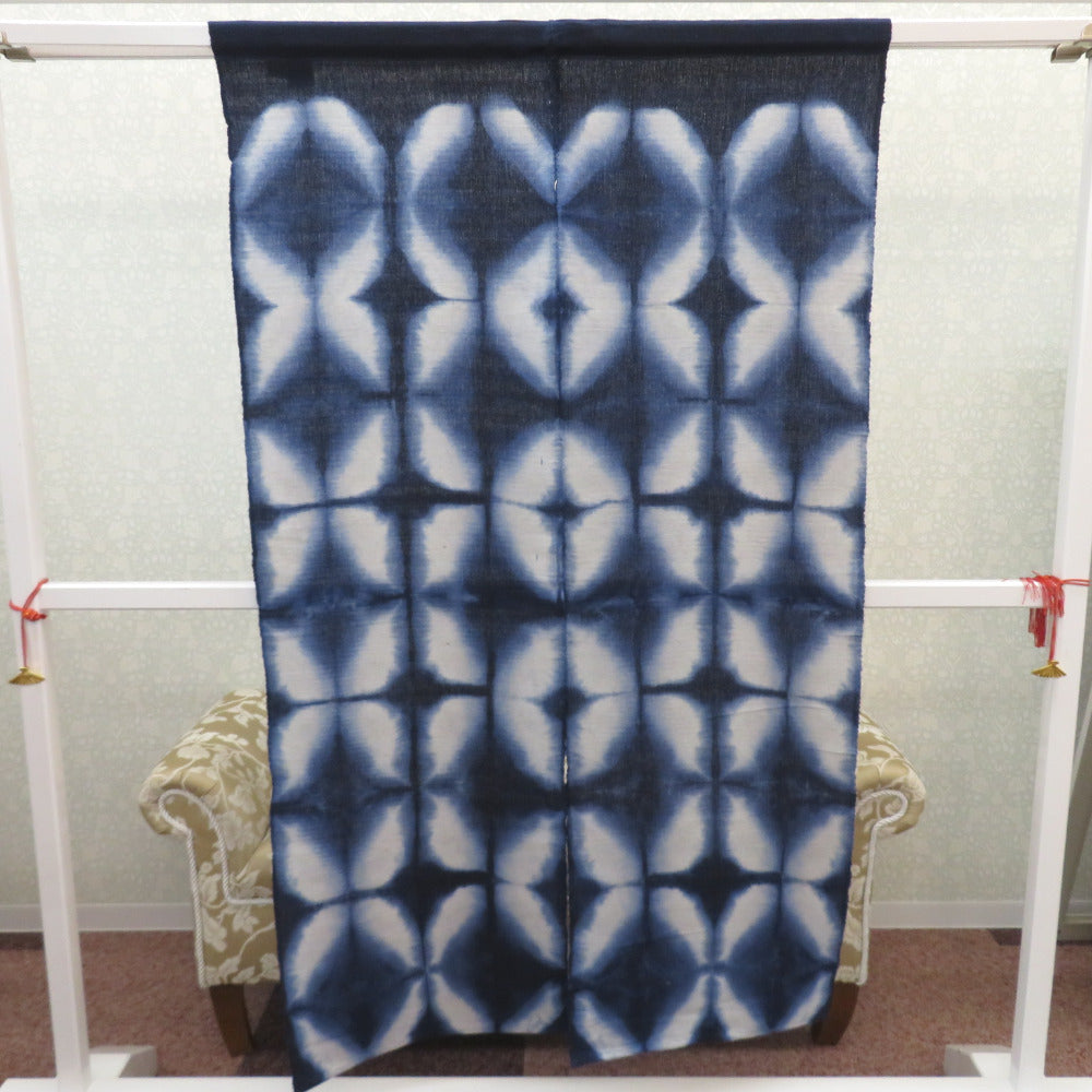 和小物 綿麻 手染め のれん 薫風のれん タイダイ風 紺×白 85×150 和装