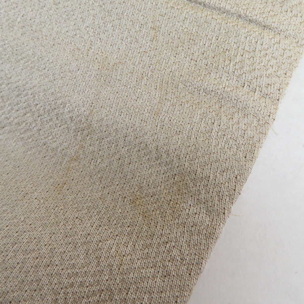 丸帯 アンティーク 絹 風景に文箱文様 金糸 薄茶色x茶色xゴールド 全