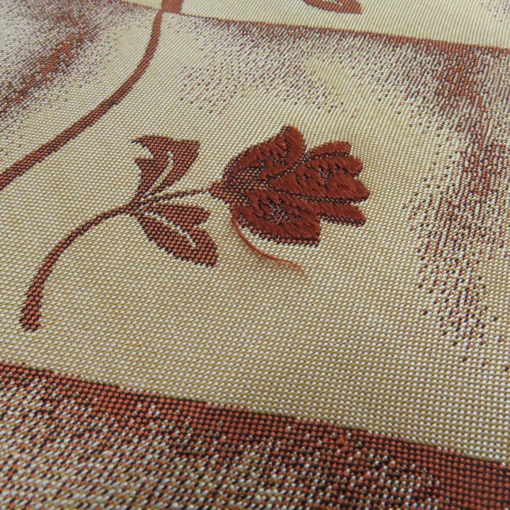 袋帯 洒落袋帯 菱に花模様 絹 茶色x緑色 全通柄 仕立て上がり 着物帯