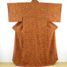 Load image into Gallery viewer, Komon crepe flower and turtle shell pattern Lined collar wide collar brown brown brown crack without pure silk crest Casual kimono tailoring up 160cm beautiful goods