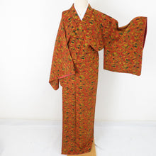 Load image into Gallery viewer, Komon crepe flower and turtle shell pattern Lined collar wide collar brown brown brown crack without pure silk crest Casual kimono tailoring up 160cm beautiful goods