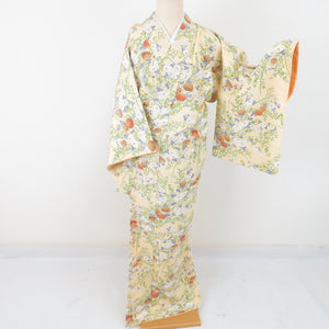 Komon chrysanthemum to Akikusa Bun Lined Bee Bee Collar Cream Cream Casual Casual Kimono Tailor