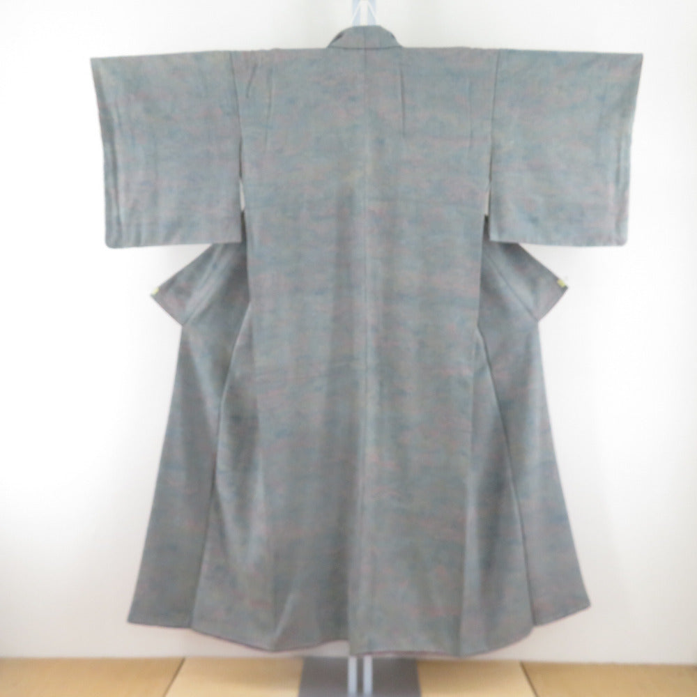 小紋 灰色x薄赤色x薄黄色x多色 花菱模様 正絹 袷 広衿 サイズ 小紋 灰色x薄赤色x薄黄色x多色 花菱模様 正絹 袷 広衿 サイズ
