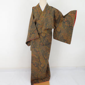 Komonarasa Komon Saisa Traditional Craftsman Keiho Aoki With the Renaign Sluts Lined Collar Brown Green Silk Casual Casual Kimono Tailor