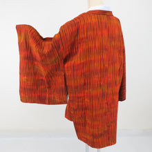 Load image into Gallery viewer, Road plate tightening squeezed striped Points red orange pure silk kimono coat kimono dent Kimono casual size 89cm beautiful goods