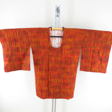 Load image into Gallery viewer, Road plate tightening squeezed striped Points red orange pure silk kimono coat kimono dent Kimono casual size 89cm beautiful goods