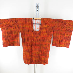 Road plate tightening squeezed striped Points red orange pure silk kimono coat kimono dent Kimono casual size 89cm beautiful goods