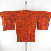 Load image into Gallery viewer, Road plate tightening squeezed striped Points red orange pure silk kimono coat kimono dent Kimono casual size 89cm beautiful goods