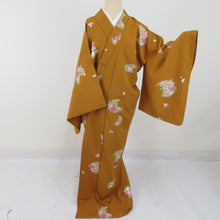 Load image into Gallery viewer, Komon camellia and cherry blossom phallic foil lined collar walnut lined collar lined pure silk casual kimono tailoring up 164cm beautiful goods