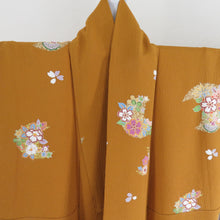 Load image into Gallery viewer, Komon camellia and cherry blossom phallic foil lined collar walnut lined collar lined pure silk casual kimono tailoring up 164cm beautiful goods