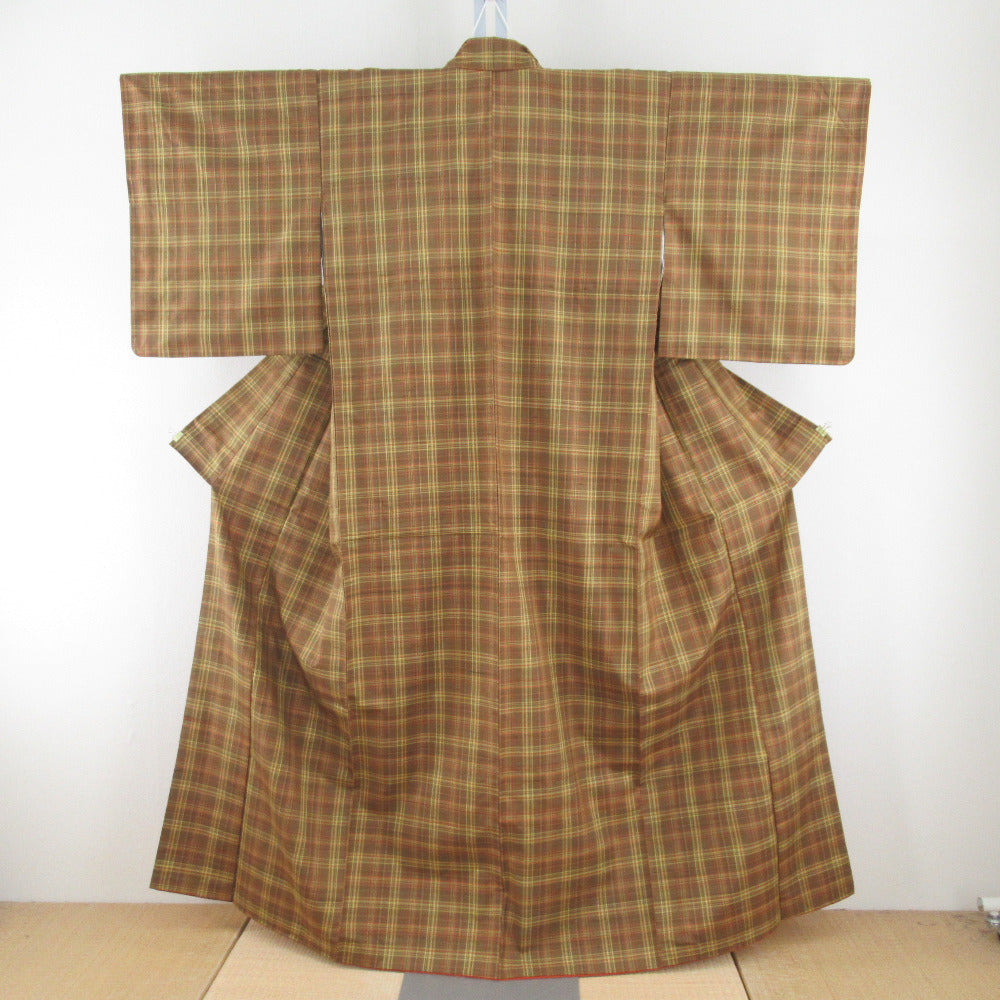 ゆうみん様】袷着物 紬正絹 茶鼠色 格子柄 紬、お召織 | かわの屋