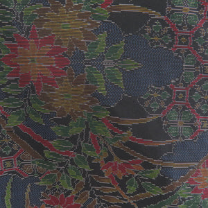 Tsumugi kimono Oshima Tsumugi with cloud removal and flowers pattern, black x navy blue x multicolor, double collar, pure silk, casual, ready-made, length 158cm