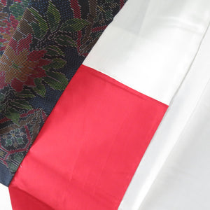 Tsumugi kimono Oshima Tsumugi with cloud removal and flowers pattern, black x navy blue x multicolor, double collar, pure silk, casual, ready-made, length 158cm