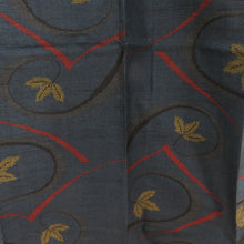Load image into Gallery viewer, Tsumugi kimono branch pattern navy blue x red x yellow x black single-layered bat collar silk ready-made kimono length 158cm