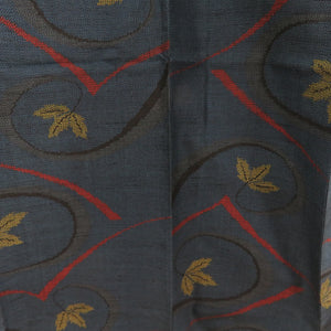 Tsumugi kimono branch pattern navy blue x red x yellow x black single-layered bat collar silk ready-made kimono length 158cm
