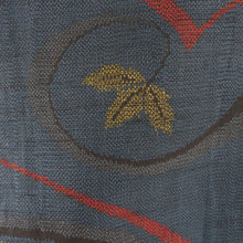 Load image into Gallery viewer, Tsumugi kimono branch pattern navy blue x red x yellow x black single-layered bat collar silk ready-made kimono length 158cm