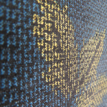 Load image into Gallery viewer, Tsumugi kimono branch pattern navy blue x red x yellow x black single-layered bat collar silk ready-made kimono length 158cm