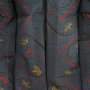 Tsumugi kimono branch pattern navy blue x red x yellow x black single-layered bat collar silk ready-made kimono length 158cm