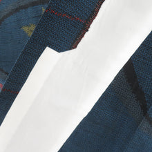 Load image into Gallery viewer, Tsumugi kimono branch pattern navy blue x red x yellow x black single-layered bat collar silk ready-made kimono length 158cm