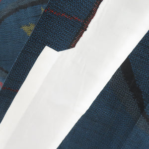 Tsumugi kimono branch pattern navy blue x red x yellow x black single-layered bat collar silk ready-made kimono length 158cm