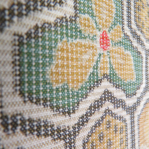 Tsumugi kimono, Bishamon turtle shell and flower pattern, spicy color x green, single-layered, Bachi collar, silk, ready-made kimono, length 161cm