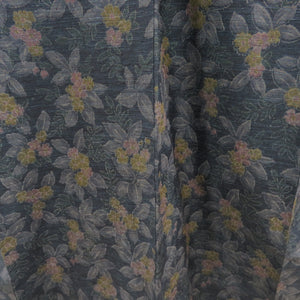 Tsumugi kimono, flower pattern, blue x pink x yellow, wide collar, silk, ready-made kimono, length 151cm