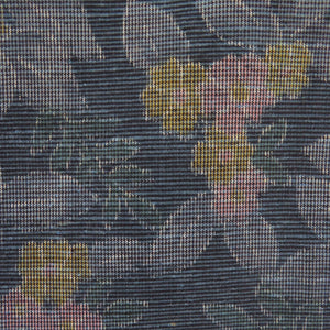Tsumugi kimono, flower pattern, blue x pink x yellow, wide collar, silk, ready-made kimono, length 151cm