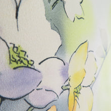 Load image into Gallery viewer, Small pattern, flower pattern, salmon pink x yellow x white, wide collar, silk, ready-made kimono, length 161cm