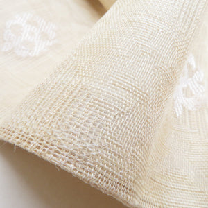 名古屋帯 正絹 変わり織り 夏用 華紋 六通柄 生成り色 芯入り 仕立て上がり 着物帯 長さ373cm