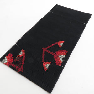 名古屋帯 羅 夏用 正絹 抽象花 お太鼓柄 黒色 芯なし 仕立て上がり 着物帯 長さ360cm