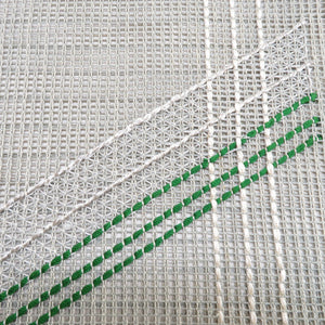 名古屋帯 羅 夏用 正絹 抽象 お太鼓柄 灰緑色 芯なし 仕立て上がり 着物帯 長さ355cm