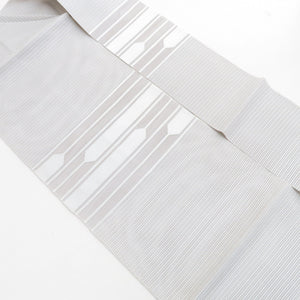 名古屋帯 絽綴れ 夏用 正絹 抽象 お太鼓柄 灰色 芯なし 仕立て上がり 着物帯 長さ361cm