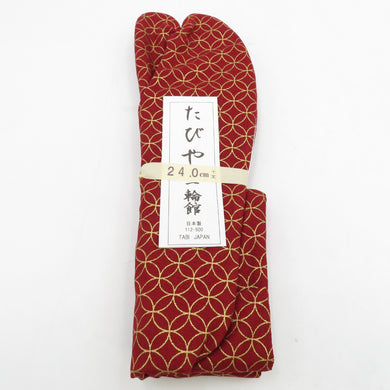 柄足袋 24.0cm 臙脂色 七宝柄 底面白色 日本製 たびや 一輪館 綿100％ 4枚こはぜ レディース 女性用 足袋 カジュアル