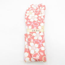 画像をギャラリービューアに読み込む, 柄足袋 24.0cm ピンク色 桜柄 サクラ 底面白色 日本製 たびや 一輪館 綿100％ 4枚こはぜ レディース 女性用 足袋 カジュアル