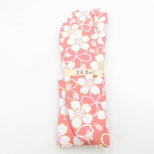 柄足袋 24.0cm ピンク色 桜柄 サクラ 底面白色 日本製 たびや 一輪館 綿100％ 4枚こはぜ レディース 女性用 足袋 カジュアル
