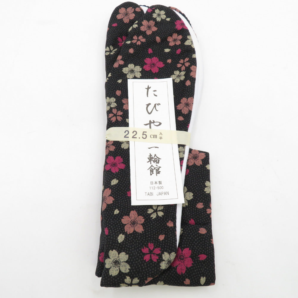 Pattern tabi 22.5cm Black cherry blossoms and dot pattern cherry cherry blossoms Interested in Japan made in Japan 100 % cotton 100 % cotton women