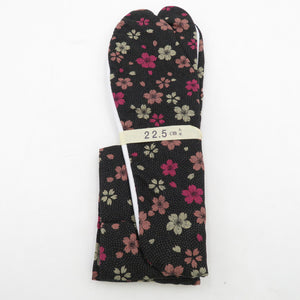 柄足袋 22.5cm 黒色 桜にドット柄 さくら 底面白色 日本製 たびや 一輪館 綿100％ 4枚こはぜ レディース 女性用 足袋 カジュアル