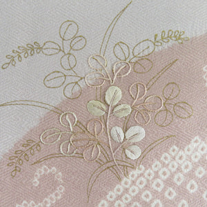 訪問着 絞り 刺繍入り 薄小豆色ｘベージュピンク色 流水に萩模様 広衿 正絹 仕立て上がり着物 身丈158cm