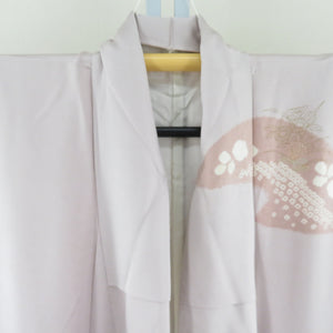 訪問着 絞り 刺繍入り 薄小豆色ｘベージュピンク色 流水に萩模様 広衿 正絹 仕立て上がり着物 身丈158cm