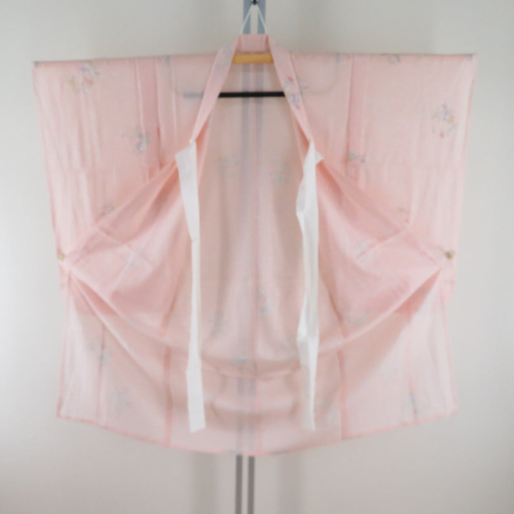 子供着物 女の子用 夏用 絽 四つ身 襦袢セット 花模様 薄ピンクx白x