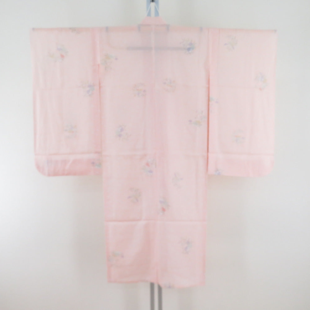 子供着物 女の子用 夏用 絽 四つ身 襦袢セット 花模様 薄ピンクx白x