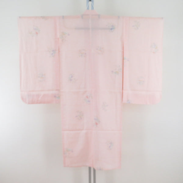 子供着物 女の子用 夏用 絽 四つ身 襦袢セット 花模様 薄ピンクx白x