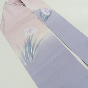Nagoya obi Obi Garo Summer Shobu hand -painted Pink purple dyed dyed core pure silk kimono length 368cm