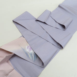名古屋帯 絽 夏用 菖蒲 手描き 桃色 紫色 染め分け 芯入り仕立て 正絹 着物帯  長さ368cm
