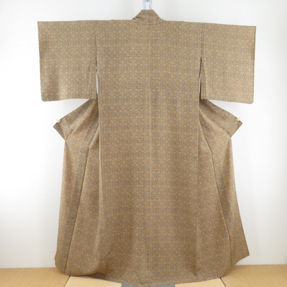 Komon Hanatachi Wooden Wood Popular Cover Wide Cover Yellow Brown Casual Casual Kimono Tailor