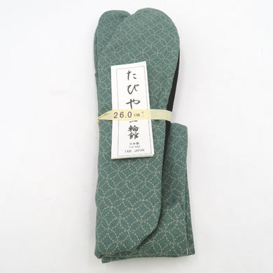 男性用 柄足袋 26.0cm 緑色 七宝柄 底面黒色 日本製 たびや 一輪館 綿100％ 4枚こはぜ メンズ 足袋 カジュアル