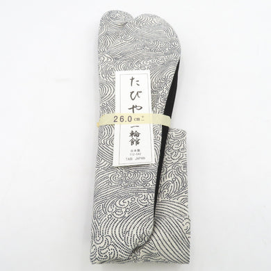 男性用 柄足袋 26.0cm 白色 波柄 底面黒色 日本製 たびや 一輪館 綿100％ 4枚こはぜ メンズ 足袋 カジュアル