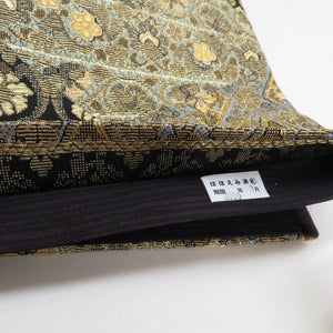 Vailer Obi Mall Kinka Kinkaneyama Owin Kinko Kinno Flower Crest Pure Black Six -Pass Pattern Pure Silk Formal Kimono Bead Length 428cm